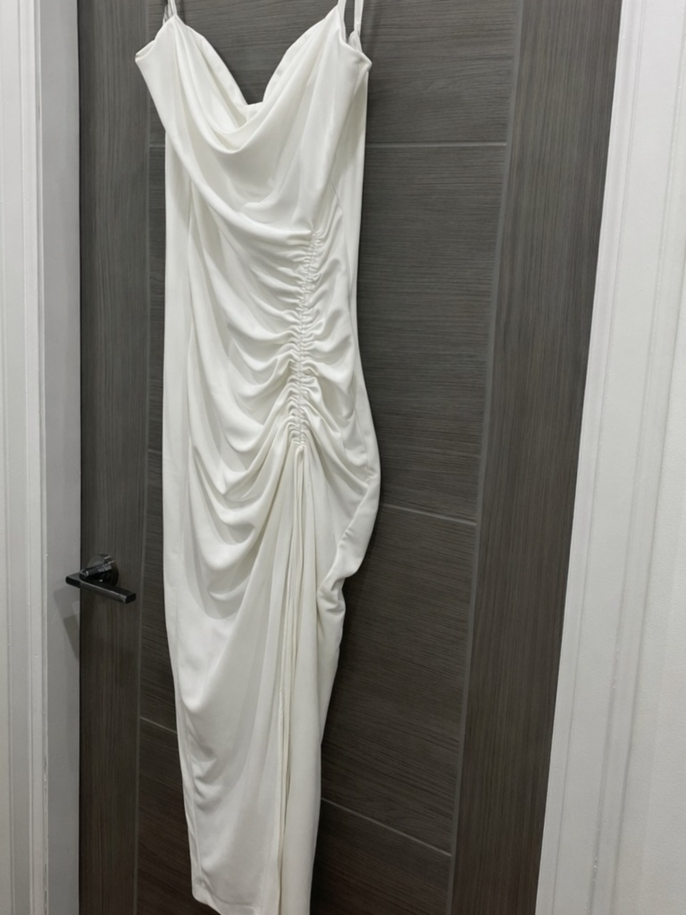 Zara White Ruched Cowl Neck Maxi Dress - Picture 2 of 6